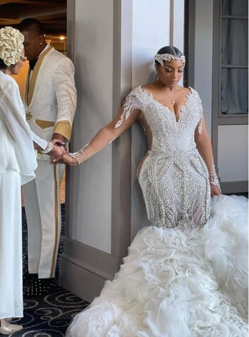C2022-SLSB448 - Sheer long sleeve plus size wedding gown with Swarovsk –  DARIUS CUSTOMS