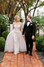 C2023-LSB380 - beaded long sleeve wedding gown with detachable chapel train