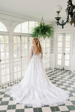 C2023-LSB380 - beaded long sleeve wedding gown with detachable chapel train