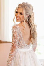 C2023-LSB380 - beaded long sleeve wedding gown with detachable chapel train