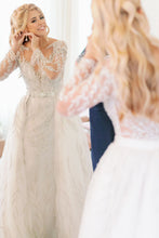 C2023-LSB380 - beaded long sleeve wedding gown with detachable chapel train