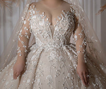 C2024-PSL993 - Robe de bal de mariage grande taille avec manches longues transparentes.