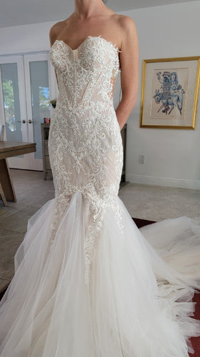 C2024-SL396 - vestido de novia de encaje sin tirantes con escote corazón