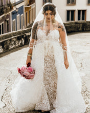 C2024-PS511 - Vestido de novia de talla grande sin tirantes con corte imperio y cola de falda desmontable