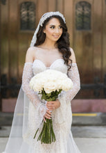 C2024-SS308 - strapless beaded wedding gown with detachable long sleeves