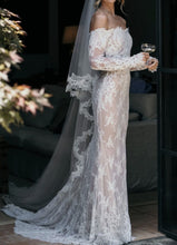 C2024-LSL381 - off the shoulder long sleeve lace wedding gown