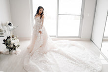 C2024-LSA87 - sheer long sleeve a-line wedding gown with illusion neckline