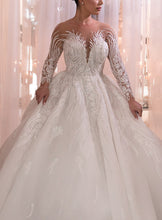 C2024-LS333 - Sheer illusion neck ball gown wedding dress with long sleeves