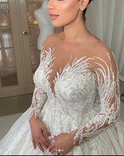 C2024-LS333 - Sheer illusion neck ball gown wedding dress with long sleeves