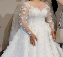 C2024-LSP551 - Plus Size ball gown wedding dress with sheer long sleeve & 3D embellishments