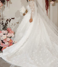 C2024-LSP551 - Plus Size ball gown wedding dress with sheer long sleeve & 3D embellishments