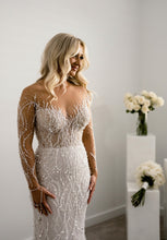 C2024-LSB818 - crystal beaded sheer long sleeve fitted wedding dress