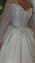 C2024-LS717 - off the shoulder beaded wedding ball gown with long sheer sleeves