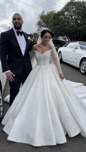 C2024-LS717 - off the shoulder beaded wedding ball gown with long sheer sleeves