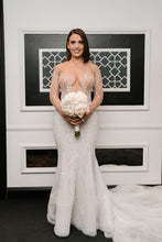 C2024-LS708 - Sheer illusion crystal beaded wedding gown with long sleeve and button up back