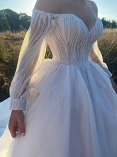 C2024-LSB38 - off the shoulder ball gown wedding dress with bishop long sleeves
