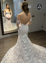 C2024-LSD66 - strapless wedding gown with sheer 3D lace arm pit gloves