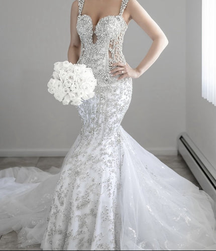 C2021-LS071 - Crystal beaded fit-and-flare wedding gown