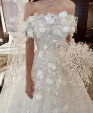 C2024-BG44G - off the shoulder a-line wedding ball gown with 3D flower embellishment detail