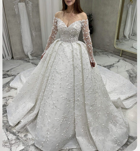 C2024-NLBC8 - long sleeve ball gown wedding dress with beaded embellishments