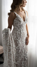 C2024-SK23 - fitted sleeveless wedding gown with v-bust line and beaded embroidery embellishments