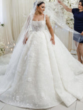 C2024-NAL59 - sleeveless square neck ball gown wedding dress with 3D embellishments