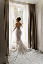 C2024-LDG88 - off the shoulder long sleeve beaded lace wedding gown