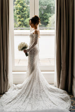 C2024-LDG88 - off the shoulder long sleeve beaded lace wedding gown