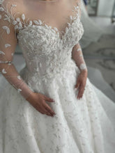 C2024-NAL209 - Sheer Illusion neckline wedding ball gown with long sleeves