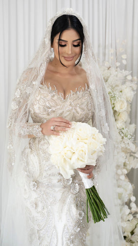 C2024-NAL236 - Crystal Beaded Long Sleeve Wedding Dress with Illusion Neckline