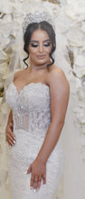 C2024-NAL 771 - strapless corset beaded lace wedding gown with detachable overskirt