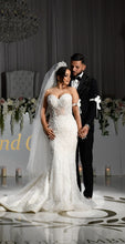 C2024-NAL 771 - strapless corset beaded lace wedding gown with detachable overskirt