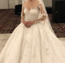 C2024-NAL440 - Illusion neckline beaded wedding ball gown with sheer long sleeves