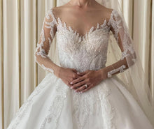 C2024-NAL440 - Illusion neckline beaded wedding ball gown with sheer long sleeves