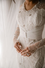 C2024-FK771 - beaded long sleeve  wedding gown with detachable train