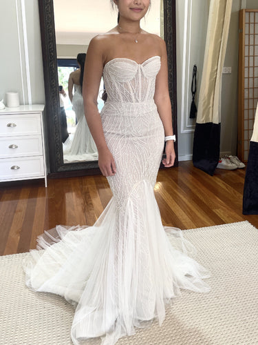 C2024-BS991 - beaded strapless fit-to-flare wedding gown