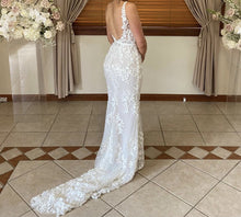 C2024-LD72 - scoop neck embroidered wedding gown with detachable train