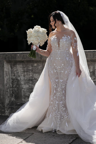 C2024-SK83 - embroidered long sleeve wedding gown