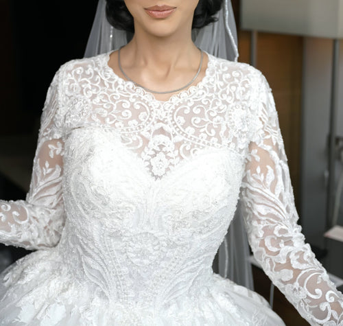 C2025-PLS398 - embroidered modest wedding gown