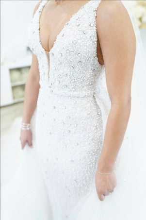 C2025-ALK63 - beaded deep v-neck fitted wedding gown