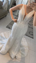 C2024-NAL501 - sleeveless deep v-neck beaded wedding dress with chapel train