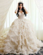 C2024-BG313 - Crystal beaded embroidered ball gown wedding dress with bling and long sleeves