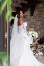 C2024-GL878 - Off the shoulder long blouson sleeve wedding ball gown