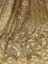 C44307 - Robe de concours de beauté sans manches en perles dorées avec col en V et taille empire