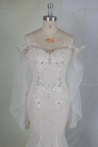 C2023-Hafizi - Vestido de novia de manga larga tipo obispo con hombros descubiertos