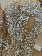 C2024-DChristian - pearl crystal beaded pageant evening gown with long sleeves inspired by Valdrin Sahiti