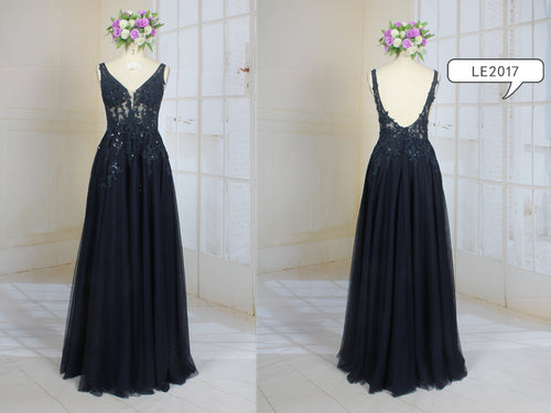LE2017 - backless v-neck formal a-line ball gown chiffon flowing dress