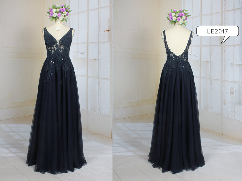 LE2017 - backless v-neck formal a-line ball gown chiffon flowing dress