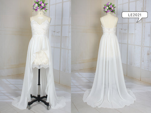 LE2021 - Spaghetti strap lace high low formal wedding dress