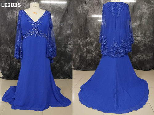 LE2035 - Robe de soirée formelle grande taille pour mère de la mariée bleu royal à manches longues